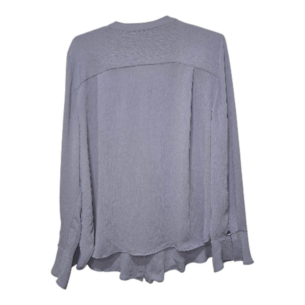 LOFT Gray Ruffle Front Button Blouse Long Sleeve … - image 2